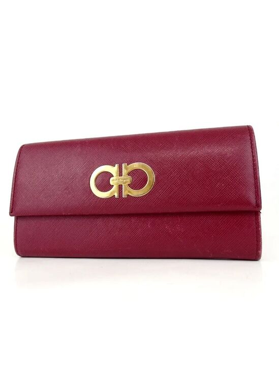 Salvatore Ferragamo Handbags - Authentic Salvatore Ferragamo Giancini Dark Pink/Red Leather Wallet Clutch